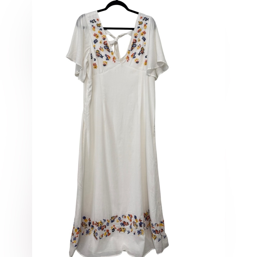 ModCloth White Maxi Dress with Yellow & Blue Floral Embroidery - Picture 3 of 14